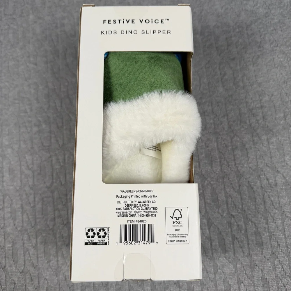 Green and White Dino Kids Claw Slippers